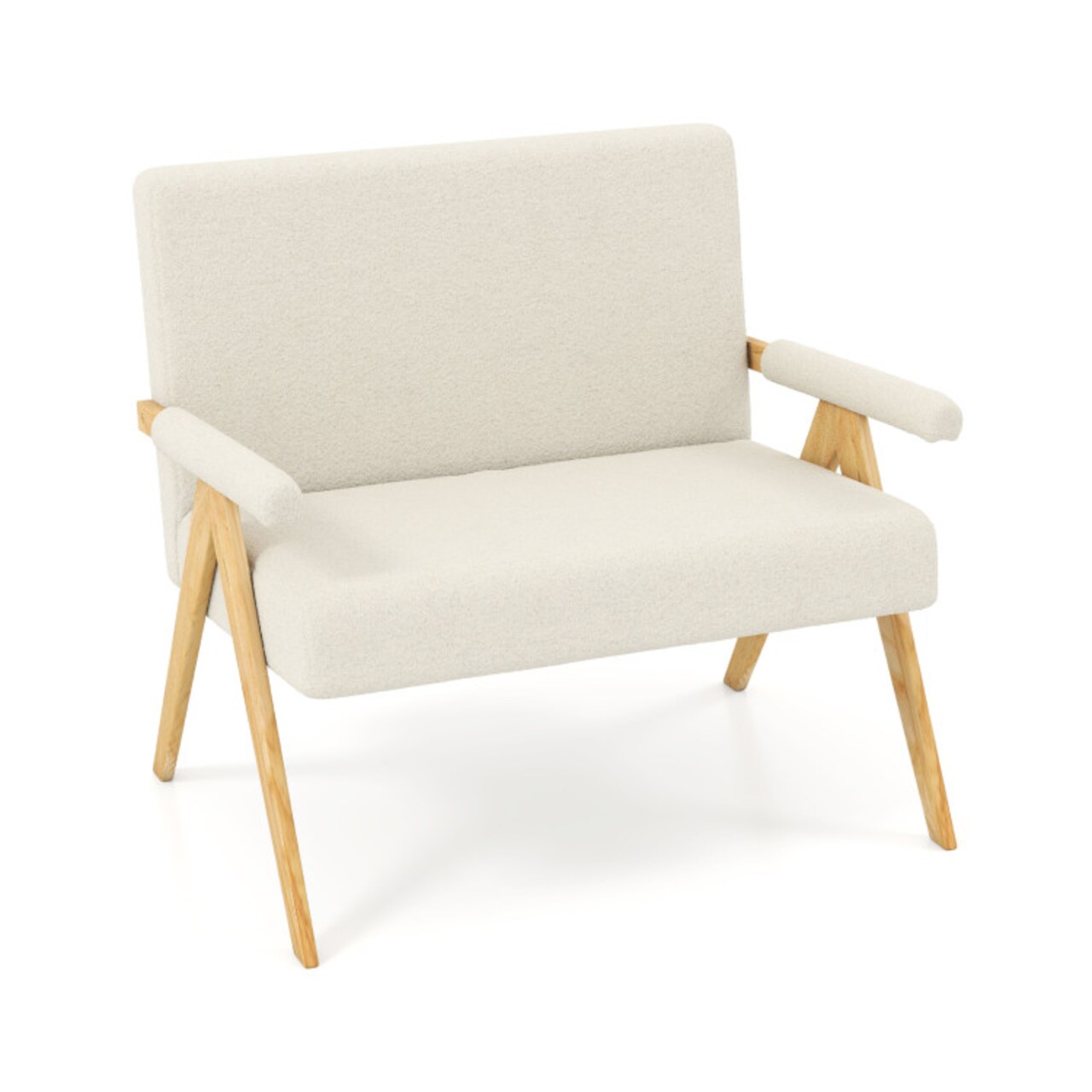 Plush Sherpa Loveseat Sofa with High-Density Cushion and Rubber Wood Legs for Home Decor